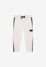 Dolce & Gabbana Kids Boys Logo Patch Gabardine Cargo Track Pants White L4SP81 G7D7I S9000
