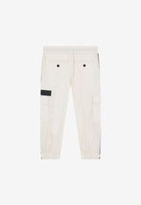 Dolce & Gabbana Kids Boys Logo Patch Gabardine Cargo Track Pants White L4SP81 G7D7I S9000