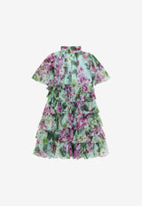 Dolce & Gabbana Kids Girls Bluebell Print Ruffled Chiffon Midi Dress Multicolor L52DY8 IS1LH HC3JB