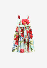 Dolce & Gabbana Kids Girls Garden Print Chiffon Silk Maxi Dress Multicolor L52DZ3 IS1KN HC3JD