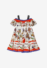 Dolce & Gabbana Kids Pasta-Print Poplin Midi Dress Multicolor L53DF7 G7E1N HA3UP