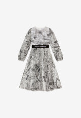 Dolce & Gabbana Kids Long Graffiti-Print Chiffon Dress Monochrome L53DG6 IS1PC HA4CE