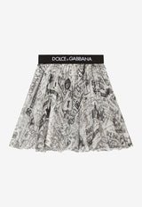 Dolce & Gabbana Kids Girls Graffiti Logo Print Chiffon Skirt Monochrome L54I44 IS1PC HA4CE