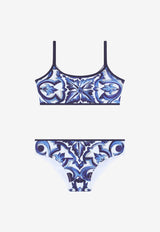 Dolce & Gabbana Kids Girls Majolica Print Bikini Blue L5J807 G7EW5 S9000