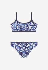 Dolce & Gabbana Kids Girls Majolica Print Bikini Blue L5J807 G7EW5 S9000