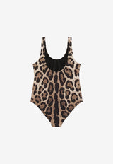 Dolce & Gabbana Kids Girls Leopard Print One-Piece Swimsuit Brown L5J812 FSGDM HY13M