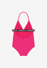 Dolce & Gabbana Kids Girls Logo Print One-Piece Swimsuit L5J827 G7B3M FA877 Fuchsia