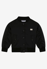Dolce & Gabbana Kids Girls Logo Plate Satin Bomber Jacket L5JBJ8 G7B4L N0000 Black