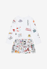Dolce & Gabbana Kids Girls Smemo Print Long-Sleeved Dress White L5JD4M G7E1B HW3VG