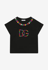 Dolce & Gabbana Kids Girls Studded DG Interlock T-shirt Black L5JTID G7B4K N0000