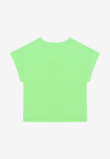 Dolce & Gabbana Kids Girls Glittered DG Logo T-shirt Green L5JTID G7CC6 V3836