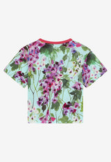 Dolce & Gabbana Kids Girls Bluebell Print T-shirt with Brocade DG Patch Multicolor L5JTIK G7B6Q HC3JB