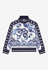 Dolce & Gabbana Kids Girls Majolica Print Zip-Up Sweatshirt Blue L5JW7A G7EX5 HH3TN