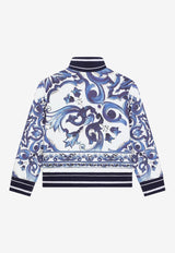 Dolce & Gabbana Kids Girls Majolica Print Zip-Up Sweatshirt Blue L5JW7A G7EX5 HH3TN