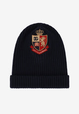 Dolce & Gabbana Kids Kids Ribbed Knit Hat with Heraldic Patch Black LBKH72 JBVR3 B0665