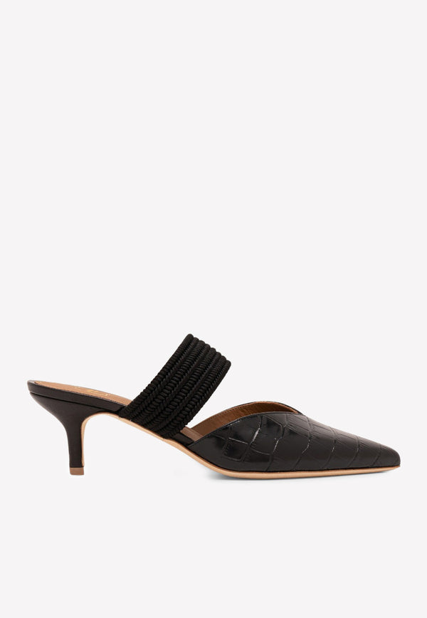 Malone Souliers Maisie 45 Mules in Croc Embossed Leather Black MAISIE 45-4 BLACK/BLACK