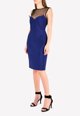 فستان ضيق بطول الركبة مع أجزاء من النسيج الشبكي