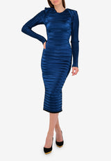 فستان بكسرات بطول منتصف الساق مع ألياف معدنية