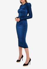 فستان بكسرات بطول منتصف الساق مع ألياف معدنية