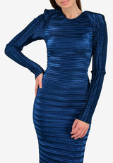 فستان بكسرات بطول منتصف الساق مع ألياف معدنية