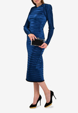 فستان بكسرات بطول منتصف الساق مع ألياف معدنية