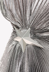 Pleated Lamé One-Shoulder Side Slit Dress