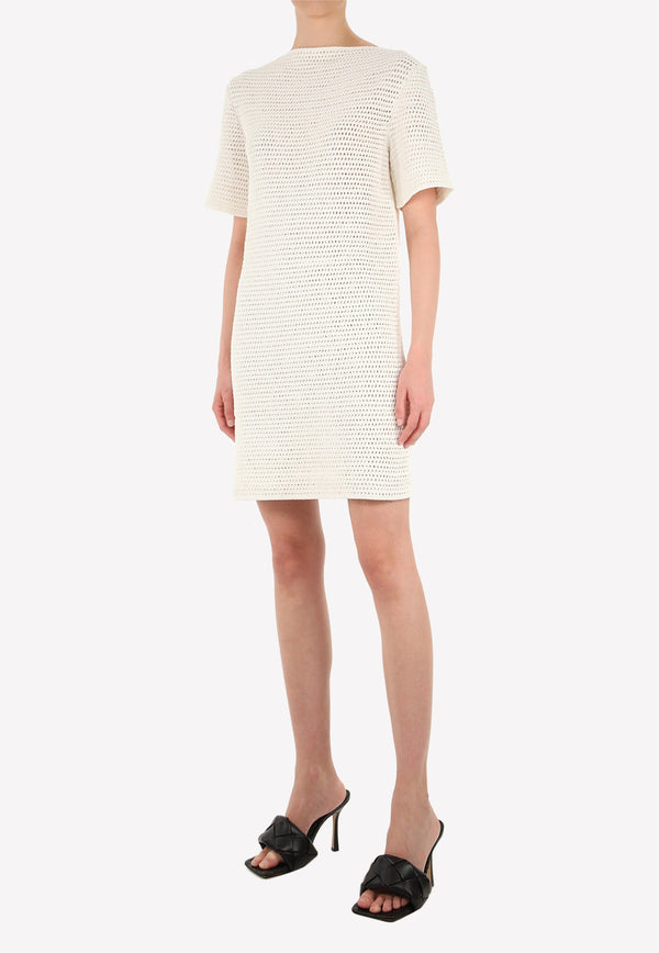 Bottega Veneta Crochet Knit Mini Dress with Triangle Cut-Out White 685527-V1OK0-2945