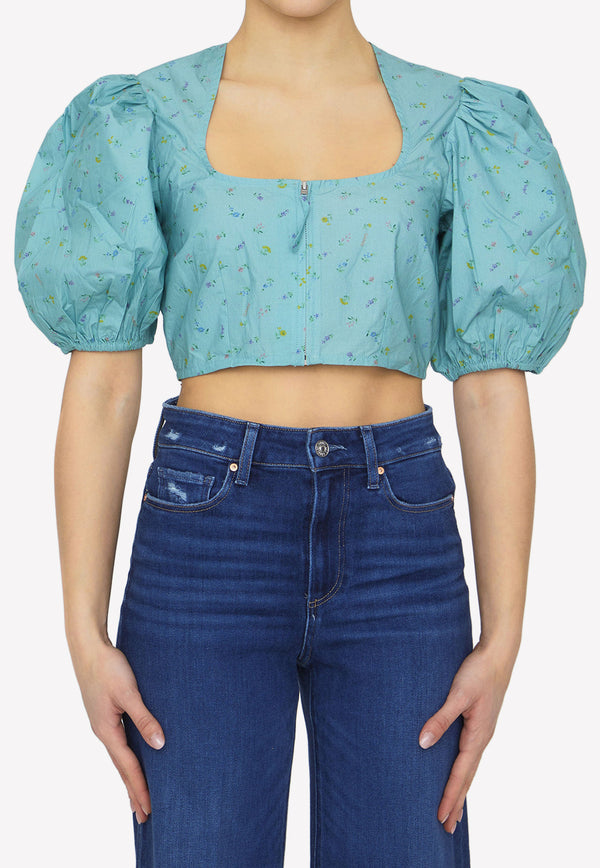 GANNI Floral-Print Cropped Top Turquoise F7729--773