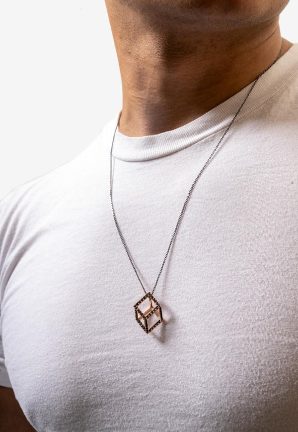 Djihan Cube Mirage Diamond Chain Necklace in 18-karat Rose Gold Black Nec-267