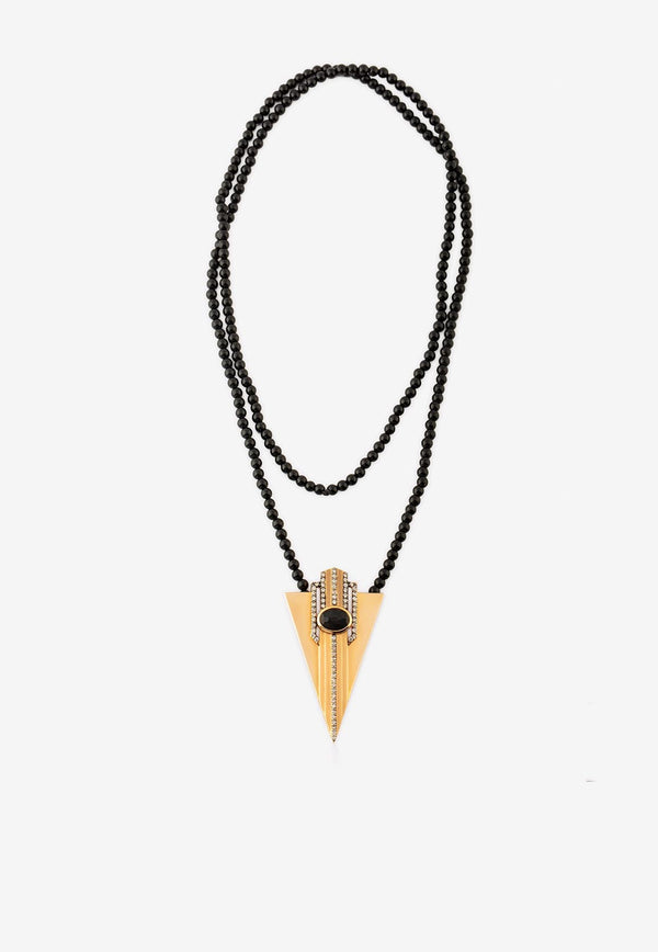 Djihan Petra Volcanic Stone Chain Necklace in 18-karat Rose Gold with Diamonds Black Nec-300