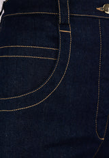 جينز بخصر مرتفع وساق مستقيمة مع درزات بلون مُغاير