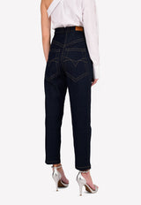 جينز بخصر مرتفع وساق مستقيمة مع درزات بلون مُغاير