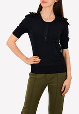 Embellished Shoulder Knit Top