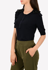 Embellished Shoulder Knit Top