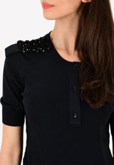 Embellished Shoulder Knit Top