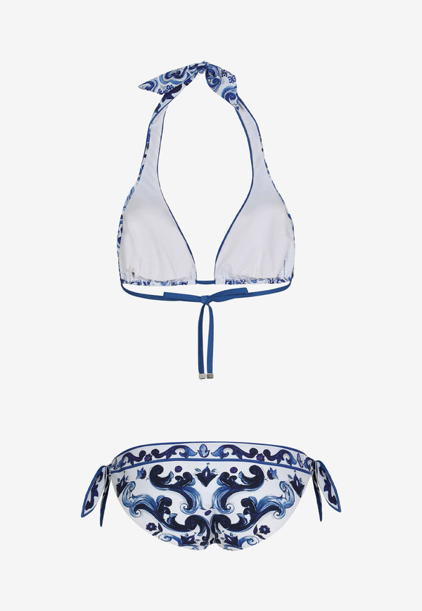 Dolce & Gabbana Majolica Print Halterneck Padded Bikini Set Blue O8A54J HPGAZ HY3TN