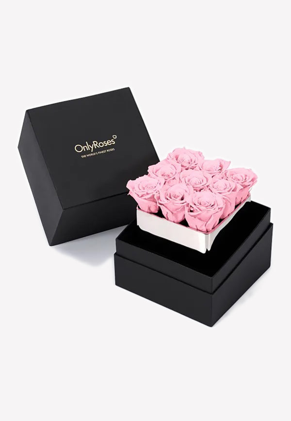 OnlyRoses Infinite Rose Silver Cube Pale Pink 