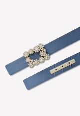 Roger Vivier Floral Crystal Buckle Belt in Satin Blue RCWC0AD0100RS0U004 RASO