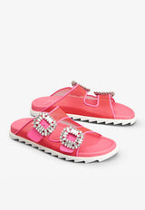 Roger Vivier Slidy Viv' Strass Buckle Sandals Pink RVW45834360O8I0VQ2 0VQ2