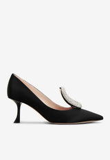 Roger Vivier Viv' Choc 65 Crystal Buckle Satin Pumps Black RVW61832590RS0B999 B999