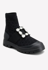 Walky Viv' Rhinestone Buckle Ankle Boots Roger Vivier RVW62833950ERIB999 Black