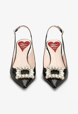 Roger Vivier Virgule 55 Slingback Pumps in Patent Leather Black RVW63834500D1PB999 B999