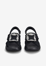 Roger Vivier Viv' Run Crystal Buckle Sandals RVW66733560DX2B999 B999 Black