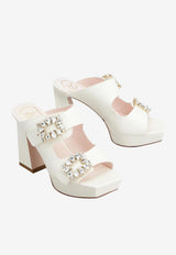 Roger Vivier Slidy Viv' 100 Crystal Buckle Platform Mules in Nappa Leather RVW6993510091TC019 C019 White
