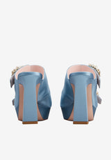 Roger Vivier Slidy Viv' 100 Crystal Buckle Platform Mules in Satin RVW69935100RS0U208 U208 Blue