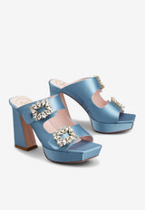 Roger Vivier Slidy Viv' 100 Crystal Buckle Platform Mules in Satin RVW69935100RS0U208 U208 Blue