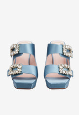 Roger Vivier Slidy Viv' 100 Crystal Buckle Platform Mules in Satin RVW69935100RS0U208 U208 Blue