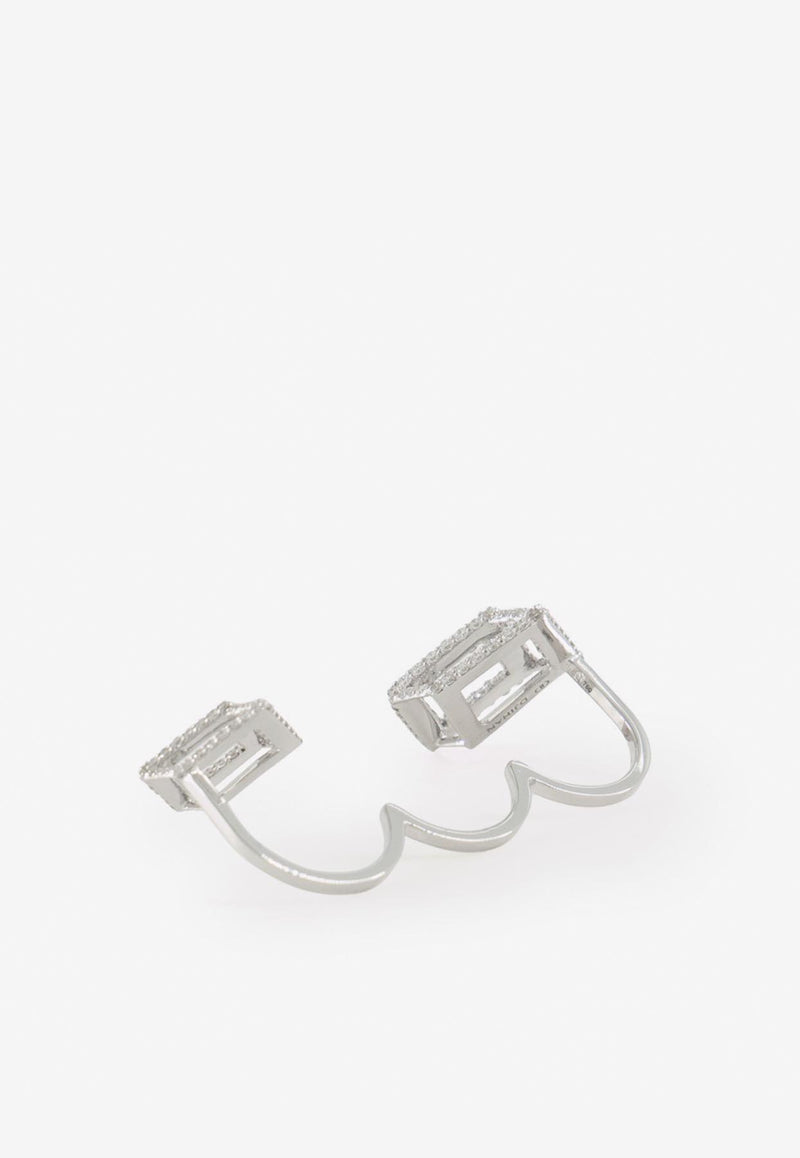 Djihan Cube Mirage Three-Finger Diamond Ring in 18-karat White Gold Silver Rin-302
