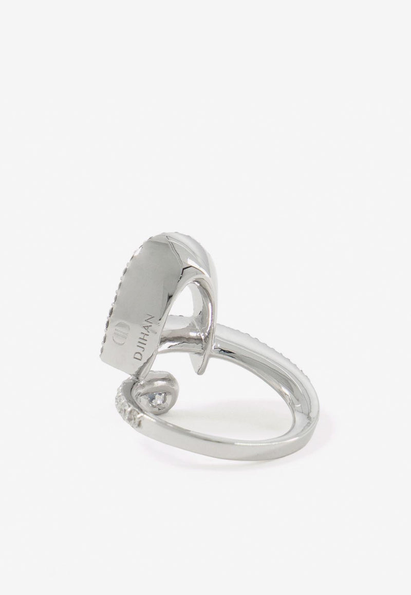 Djihan D Shaped Diamond Ring in 18-karat White Gold Silver Rin-307