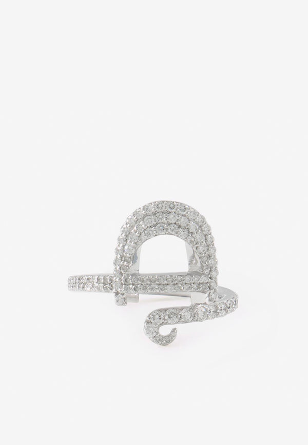 Djihan D Shaped Diamond Ring in 18-karat White Gold Silver Rin-307